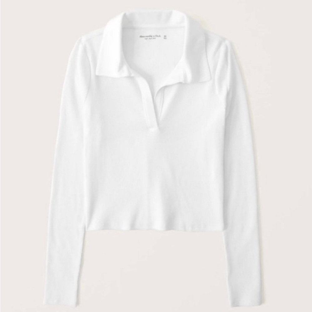 Abercrombie and Fitch White Long Sleeve Ribbed Collared Top